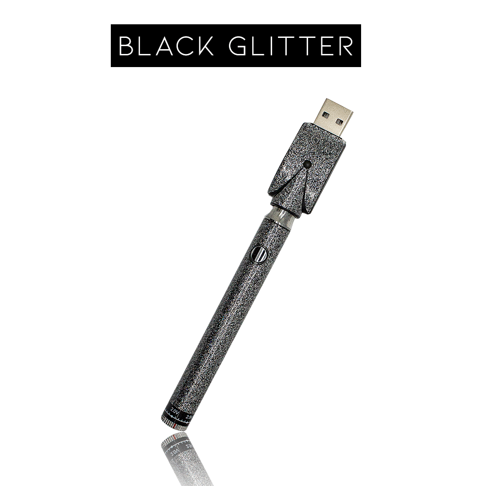BlackGlitter_6a9b7640-7bf7-48bb-b212-5051140b50a2 Custom CBD Oil 510 Cartridge B-Buzz'N Twist Vape Pen Battery 500VV - Limited Edition - Image 1
