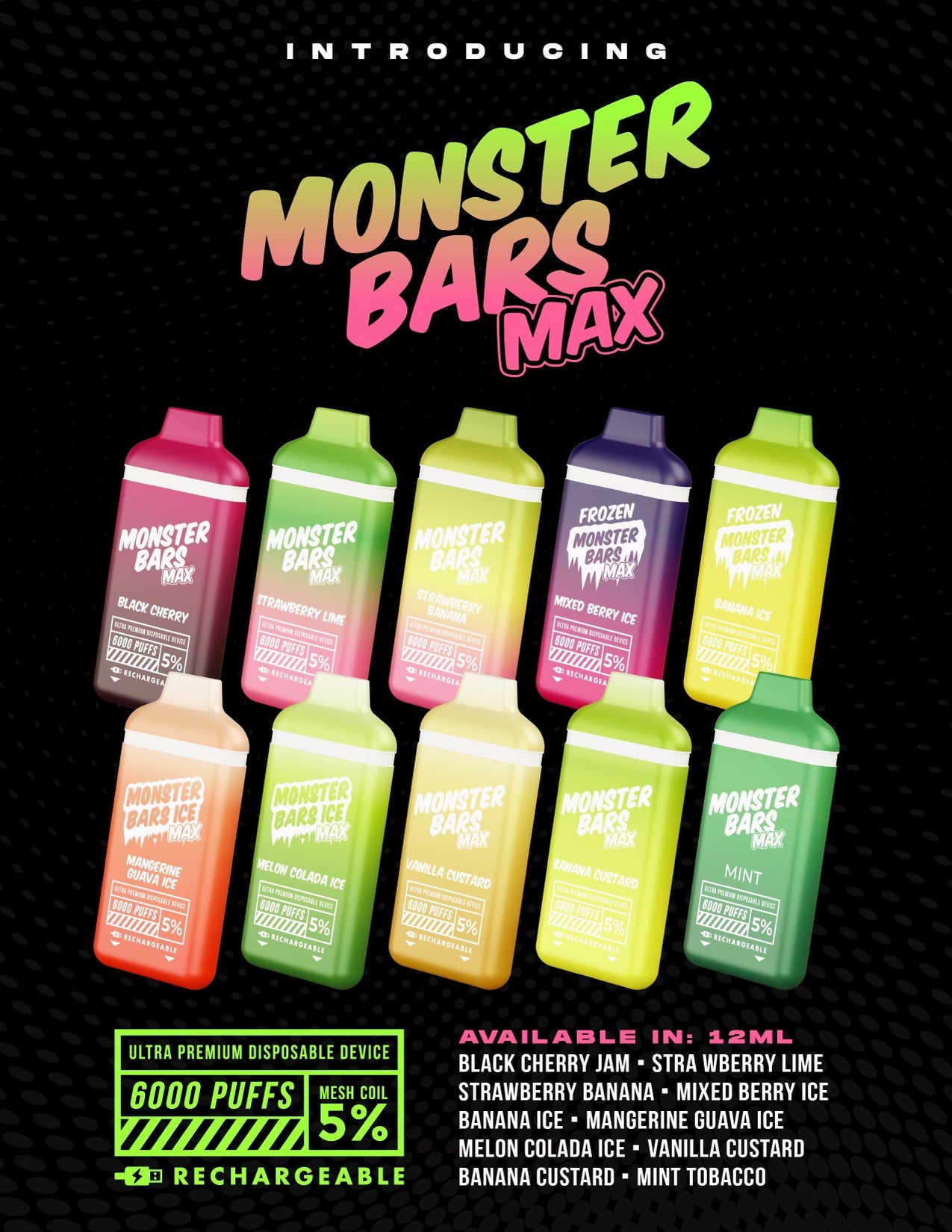 monsterbarsmax Monster Bars Bar Max Vape Disposable Device - 6000 Puffs by Jam Monster - Image 1