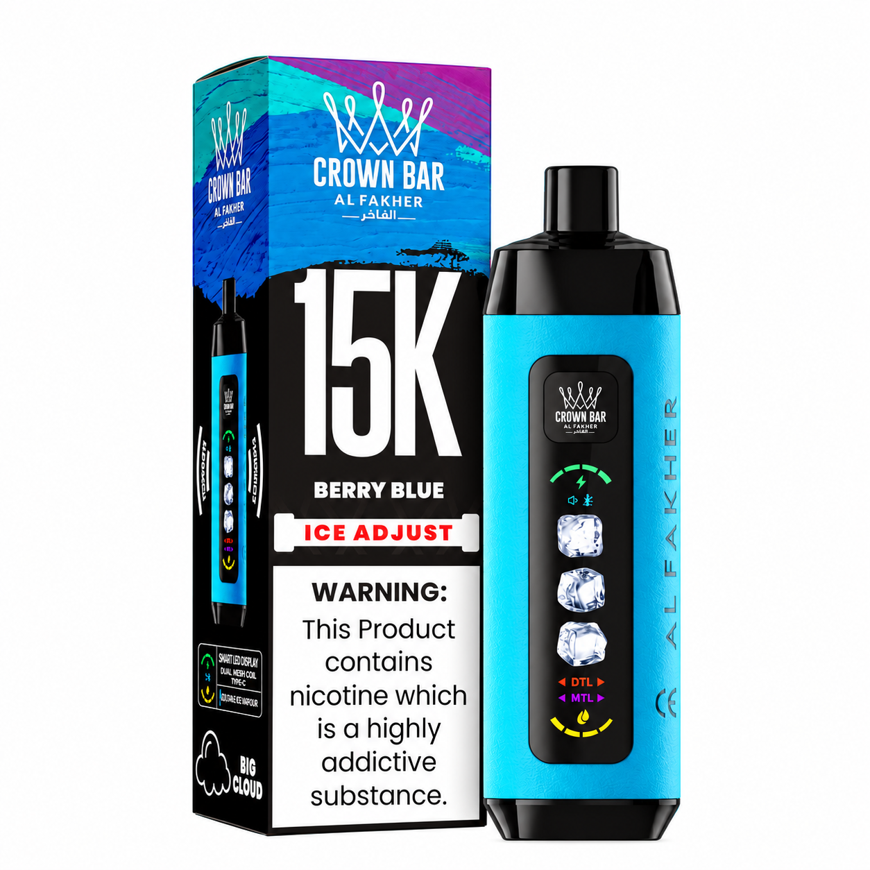 berry-blue-crown-bar-15000-puffs-al-fakher Al Fakher Crown Bar 15000 Puffs Ice Adjust Disposable - Image 1